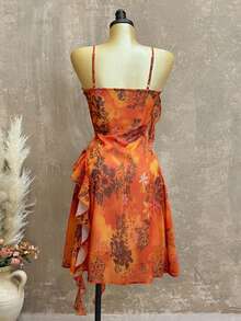 INAWLY Women's Floral Print Spaghetti Strap Mid-Length Dress - Orange - View 2