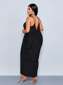 SOLERSUN Große Größen Frühling/Sommer Neuankömmling, hochelastisches, glänzendes Einfarbig gestricktes Kleid mit tiefem V-Ausschnitt, verstellbaren Trägern, kokonfömigen O-förmigen Falten, langes Kleid geeignet für den Alltag, Lässig-Zusammenkünfte, Dates, Valentinstag, Cocktailpartys, Abschlussfeiern, Reisen, Strandurlaub, Silvester, Musikfestivals, Karnevals, Hochzeitssaison und Gästeoutfits. Sexy, elegant, schlicht und modisch Damenbekleidung. - Schwarz - Übersicht 5