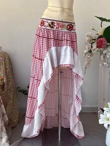 SuriyaCove 女士春夏印花不对称荷叶边沙滩/度假裙 - 粉色 - 查看 3