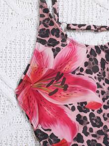 Swim SXY 女士豹纹印花连体泳衣，适合海滩度假、泳池派对、沙滩派对 - 粉色 - 查看 5