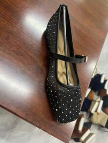 Rosivie Women's Buckle Design Square Toe Fashionable Flat Shoes - Black - View 10