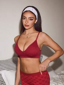 Lowkey Lull 女士休闲酒红色素色中弹性面料文胸 - 酒紅色 - 查看 3