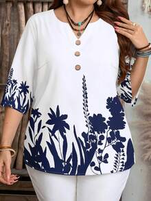EMERY ROSE Plus Size Casual Minimalist Shirt, Suitable For Summer - Multicolor - View 6