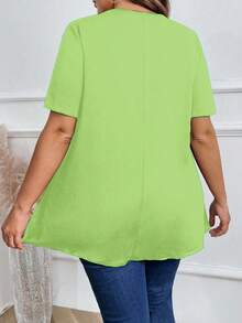女士加大码休闲纯色圆领短袖T恤 短袖衬衫 绿色T恤 女士休闲上衣 女士休闲青柠绿上衣 女士上衣和衬衫 女士T恤 运动上衣 女士工作衬衫 女士基础款上衣 女士加大码T恤 女士休闲上衣 优雅 - 橄欖綠 - 查看 2