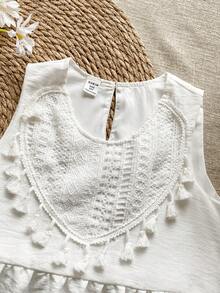 SHEIN Girls' Sleeveless Elegant And Fashionable Simple Dress, Suitable For Outdoor Travel And Vacation Wear - White - View 8