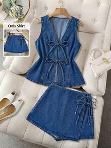 GlowEve Women's Casual Versatile Side Tie Denim Skirt - Blue - View 1