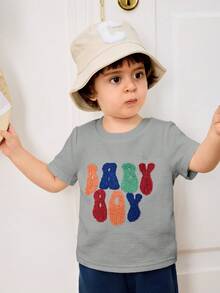 Cozy Pixies 2pcs Baby Boy Letter Pattern Knit Soft Crew Neck Short Sleeve Top And Elastic Waist Shorts Set,Kids - Multicolor - View 9