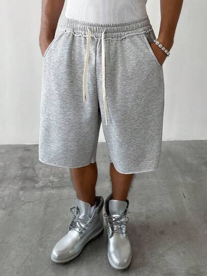 PAVTROS Men's Casual Loose Fit Athletic Shorts, Suitable For Daily Casual Wear, Weekend Outings, Hangouts With Friends, Traveling And Other Relaxed Social Activities. This Versatile Shorts Is An Essential Item In Men's Wardrobe, Making It A Great Gift For Boyfriends Or Husbands.Spring To Summer,Summer,Vacation,Vintage,Going Out,Party,Festival,Gift For My Boyfriend,Men's Gray Loose Casual Knee Length Shorts With Frayed Hem, Summer And Versatile Shorts, Baggy Oversized Shorts