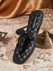 CUCCOO TILAWA Women's Rhinestone Flat Sandals - Black - View 6