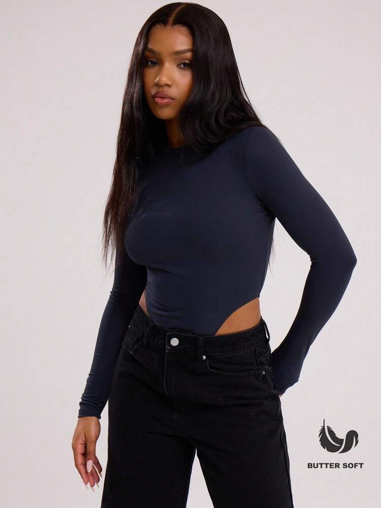 MUSERA ESSENTIALS Body de manga larga suave y mantecoso, casual para primavera y verano - Negro - Añade 1