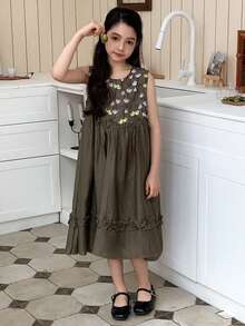 DAZY Girls' Round Neck Sleeveless Dress - Green - View 4