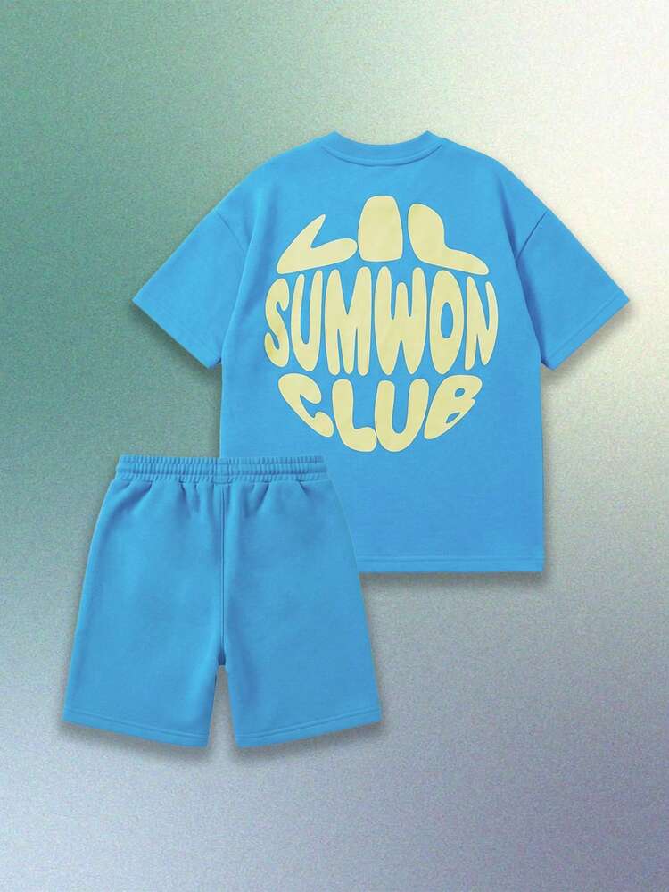 Crew Neck Sweatshirt Set With Shorts