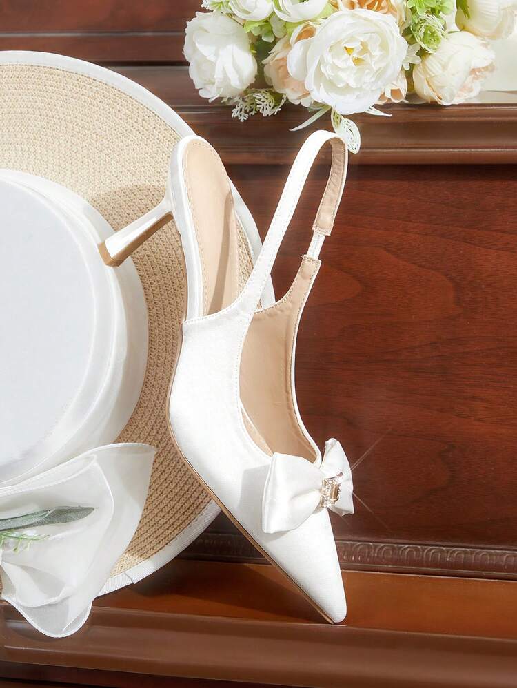 CUCCOO HITCHD Women's Pointed Toe Bow Decor Fashionable High Heels, Versatile Daily Wear Summer Shoes Wedding Shoes Bride Shoes