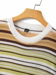 RONVEXI 男士条纹极简圆领短袖针织上衣 - 彩色 - 查看 7