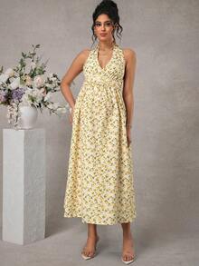 Momance Women's Romantic Printed Waist Tie Backless Camisole Dress, Suitable For Vacation And Maternity - Yellow - View 6