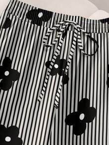 CosyJoli 休闲简约条纹印花黑色大码女式宽松长裤，适合度假、音乐节等场合 - 彩色 - 查看 5