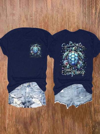 DrmWander Koszulka z krótkim rękawem i nadrukiem w kolorze żółwia w dużym rozmiarze