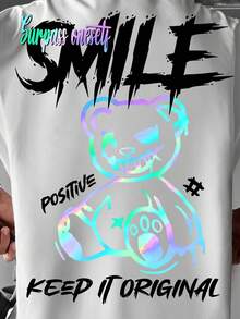 Manfinity Dauomo Men's Letter & Cartoon Print Casual Versatile Daily Wear Short Sleeve T-Shirt - Multicolor - View 4