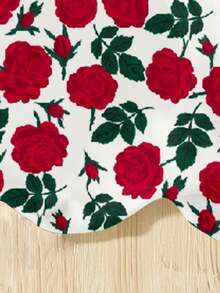 Baby Girl Casual Red Rose Print Short Sleeve Round Neck T-Shirt, Suitable For Summer - Multicolor - View 6