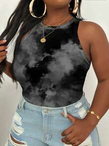 Slaydiva Áo tank top cỡ lớn dáng ôm thoải mái, cổ tròn, trễ vai, nhuộm tie-dye, phong cách Y2K, thích hợp cho lễ hội âm nhạc, tiệc tùng, mùa hè. - Nhiều màu - Xem 5
