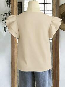 Rusticease Women's Casual Solid Color Cap Sleeve Round Neck Blouse,Summer Top - Khaki - View 7