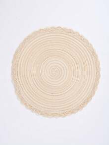 1/6/12PCS Bohemian Woven Round Placemats Solid Braided Edge Non-Slip Table Mats For Kitchen Dining Room Bowl Plate Coasters Holiday Party Birthday Wedding Home Decor Slight Color Variation - Beige - View 7