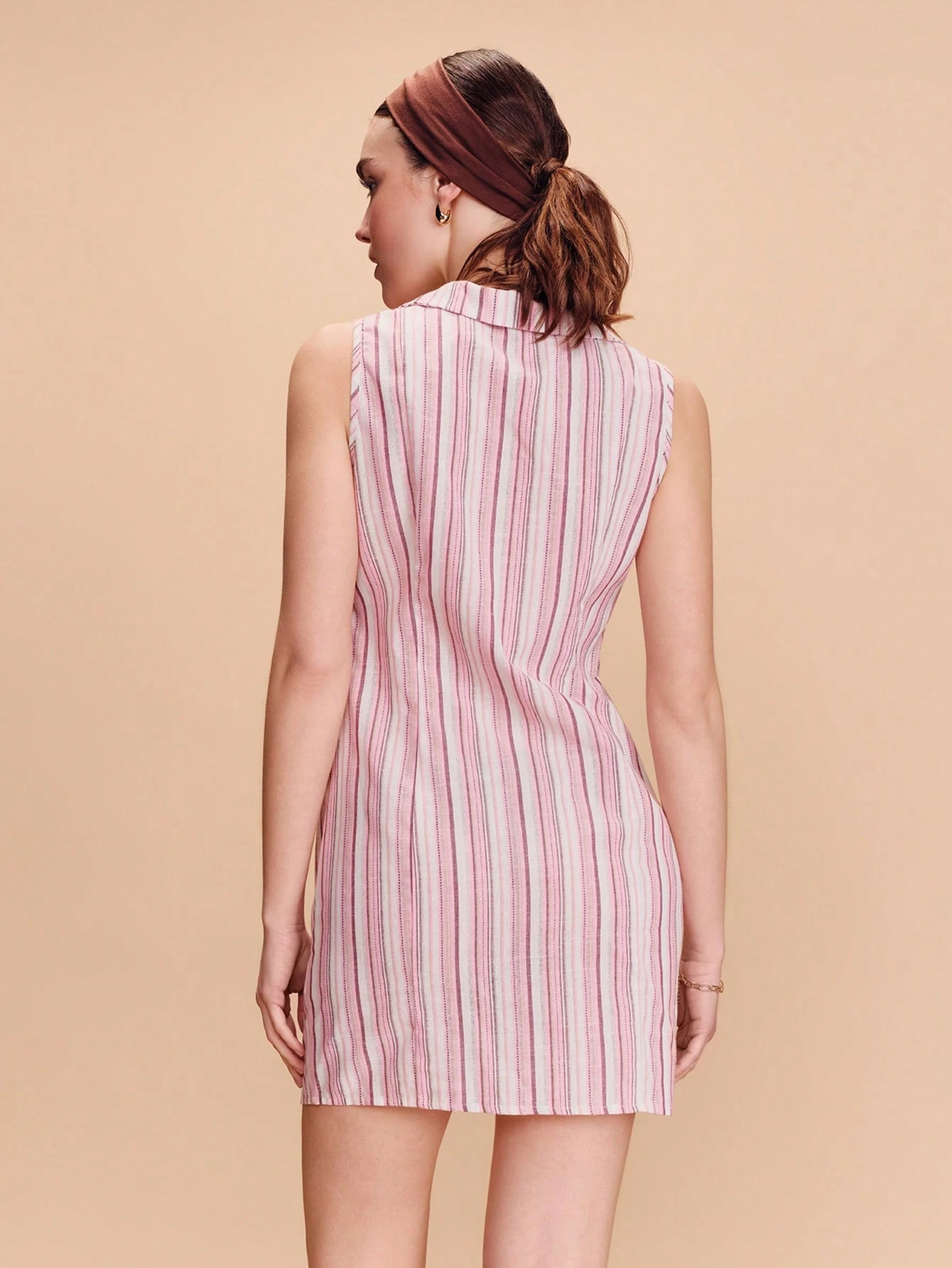Cute Style Pink Striped Sleeveless Fitted Mini Dress With Shirt Collar Spring Summer French Style Parisian Style Going Out Dress Pink Striped Dress Sexy Dress