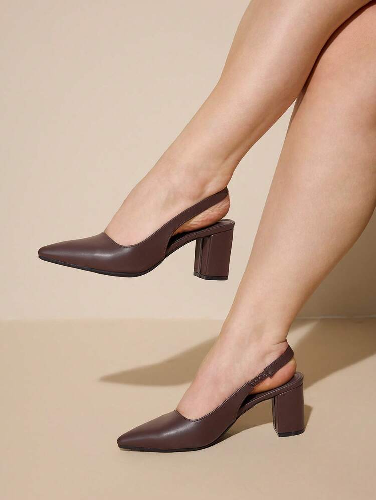 CUCCOO CURVES Women Shoes Wide Fit Pointed Thick High Heel Brown Back Strap Stylish And Comfortable Daily Commuter Versatile Fattened Women's High Heel Shoes Women's Shoes Plus Size