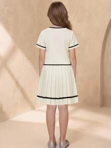 Tween Girls' Sleeveless Bow Cardigan Top And Pleated Skirt 2 Pieces Elegant Outfit, Summer Summer Holiday - Multicolor - View 2