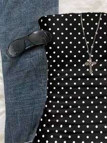 Sparklyn Summer Tween Girls Polka Dot Print Tube Top Polka Dot Tops Squishy Tops  Summer Tops - Black - View 3