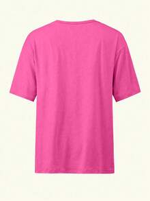 EMERY ROSE Camiseta casual de cuello redondo con estampado gráfico de letra inspirada en Los Ángeles, California, de corte holgado y talla grande para mujer - Rosa Fucsia - Ver 2