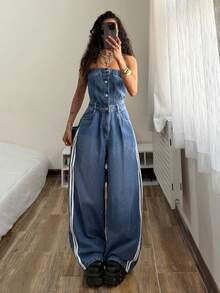 StreetHx Women's Casual Denim Jumpsuit With Pockets And Buttons, Suitable For Daily Wear, Dates And Outings - Medium Wash - View 3