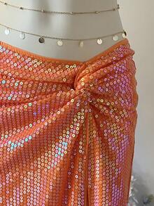 Women's Twist Design Casual Summer Vacation Skirt - Orange - View 6