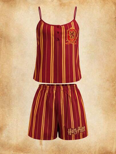 HARRY POTTER X SHEIN 女士吊带条纹无袖休闲舒适透气睡衣套装