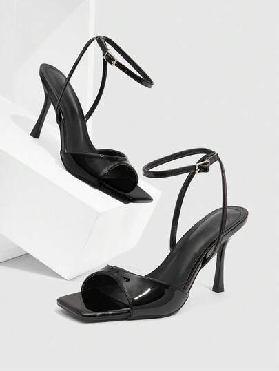 CUCCOO SZL Women Shoes Women's New European And American Simple Fashion French High Heel Color Scheme Bright Paint Heel Thin Square Heel Small Square Toe Rear Strap Buckle Sexy Comfortable Light Versatile Commute Spring Summer Autumn PU Face Workplace Classic Sandals Festival Party Dating Street Elegance Women's Shoes