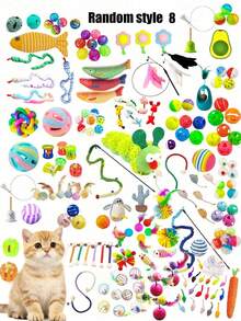 PETSIN 1/3/5/15/20 必备猫玩具，猫铃铛球，磨牙玩具，剑麻球玩具，逗猫棒，铃铛发声玩具，猫老鼠，猫玩具，宠物用品，生日礼物，宠物玩具套装 - 彩色 - 查看 15