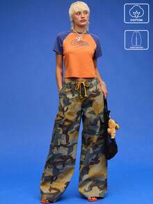 COUREZ 宽松气球迷彩裤/女士夏季穿搭/街头休闲/Y2K风格 100%纯棉 100%纯棉 复古 - 彩色 - 查看 1