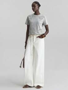 beige, de manga corta, con diseño de bordado hueco, minimalista y elegante de estilo urbano chic, adecuada para salidas, vacaciones, fiestas, citas, bodas, oficina, escuela, versátil de moda - Gris Claro - Ver 6