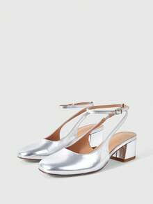 Sleekvia 女士方跟粗跟经典高跟鞋 - 銀色 - 查看 2