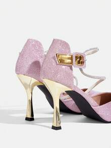 CUCCOO TILAWA Élégantes talons hauts à bride ajourée et bout pointu pour femmes - Talons hauts sexy et élégants polyvalents pour femmes - Convient pour les mariages, les galas, les fêtes et les bals - Rose bonbon - Voir 5