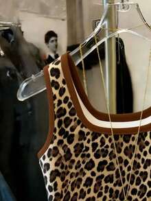 Resyla 畅销撞色修身豹纹女式吊带背心 - 棕色 - 查看 3