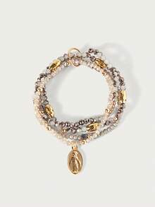 Glisma 女士串珠手链，高级/复古/优雅/性感/怀旧，适合妈妈/女士/女孩/母亲，夏季/海滩/舞会/派对，多层/宝石/串珠/水晶 - 金黃色 - 查看 2