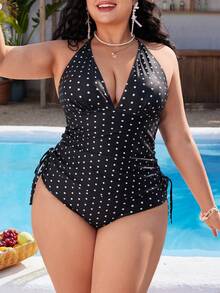 Swim Mod Plus Size Women's Sweet Polka Dot Print Beach Vacation Bikini Set - Black and White - View 4