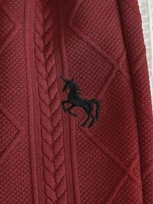 SHEIN Explorewe 2件套男童休闲刺绣二合一提花面料短袖T恤和短裤，舒适套装，适合日常休闲户外穿着，春夏皆宜。 - 酒紅色 - 查看 4
