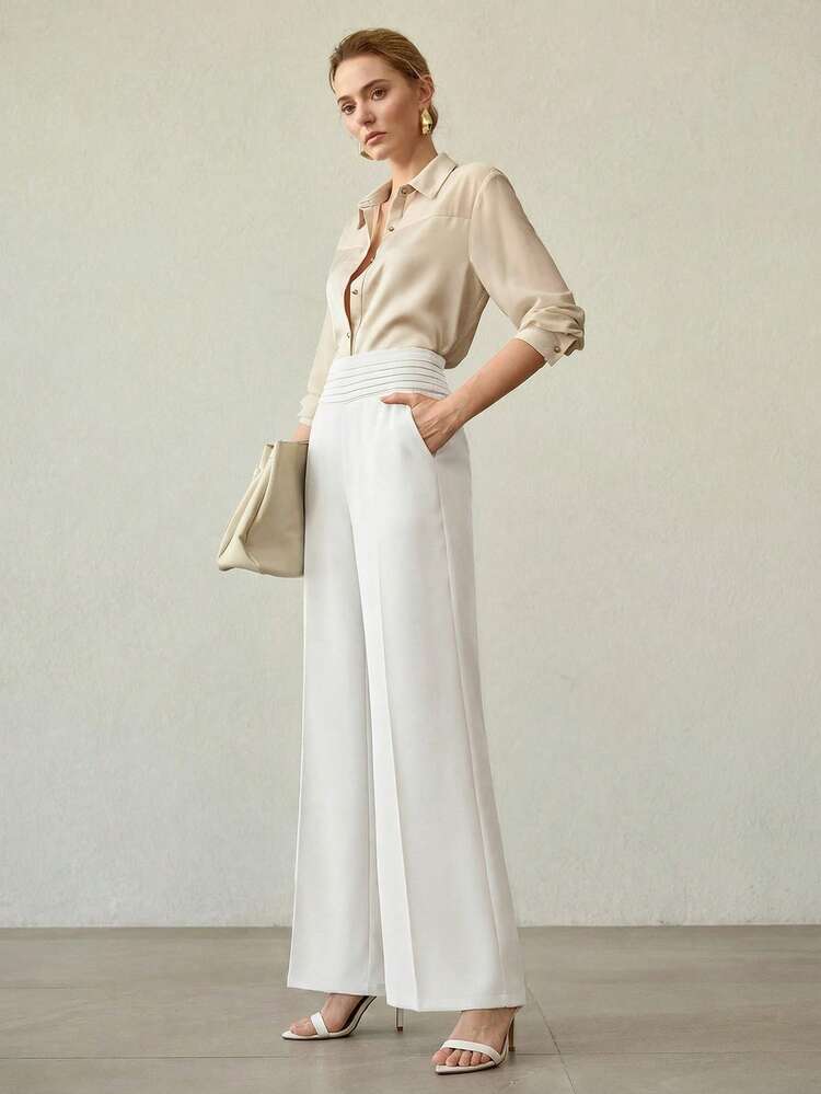 ELEGANT PLEATED HIGH WAIST LONG PANTS, SPRING/SUMMER