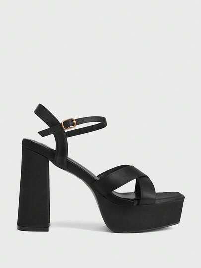 Sugerpunk Women's Shoes Fashion Cross Word With Square Toe Hollow Ankle Buckle With Thick Heel Sandals Women's Retro Comfortable Commuting Versatile High Heels 2000s Style