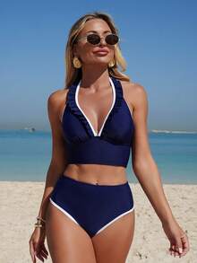 Swim Lushoire 女士荷叶边领露背吊带背心 - 藏蓝色 - 查看 3