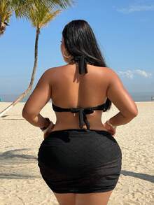 Swim Vcay Damen Tankini Badeanzug Set mit dicken Trägern, 3-teilig, schwarz, geeignet für Strandurlaub, Große Größen - Schwarz - Übersicht 2