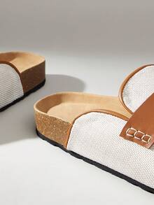 Solecia Women's Hemp Leather Mules, Cork Bottom Casual Wear Sandals - Apricot - View 5