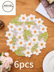 1/2/4/6/8件装清新小花刺绣圆形餐垫，适用于家庭厨房装饰，可放置水杯、碗碟等，防滑，适合节日派对、生日派对、婚礼晚宴、餐厅、客厅、书桌、咖啡桌等家居装饰，四季通用。 - 白色 - 查看 9